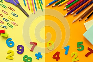 Frame of school supplies and numbers