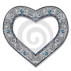 Frame in the shape of heart with blue topaz