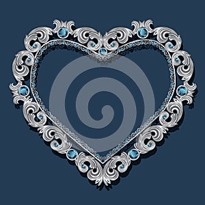 Frame in the shape of heart with blue topaz