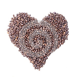 Frame in shape of heart. Coffee beans