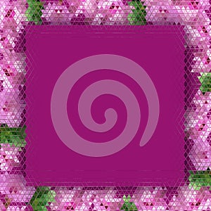 frame of small pink flowers on purple magenta background, background with geometric magenta flowers, outline of small flowers