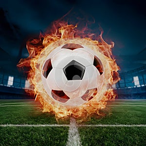 Frame Soccer ball engulfed in vibrant flames, symbolizing intensity