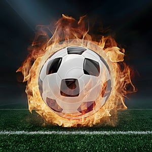 Frame Soccer ball engulfed in vibrant flames, symbolizing intensity