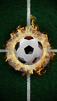 Frame Soccer ball engulfed in vibrant flames, symbolizing intensity