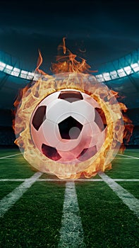 Frame Soccer ball engulfed in vibrant flames, symbolizing intensity