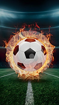 Frame Soccer ball engulfed in vibrant flames, symbolizing intensity