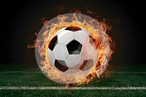 Frame Soccer ball engulfed in vibrant flames, symbolizing intensity