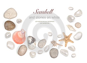 Frame of stones and seashell isolated