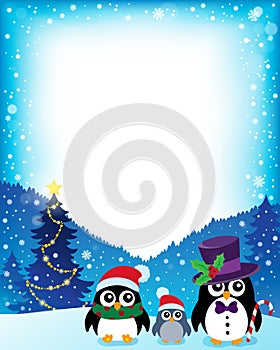 Frame with stylized Christmas penguins 1