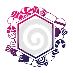 frame with sweet candies isolated icon