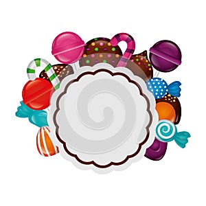 frame with sweet candies isolated icon