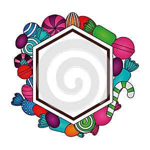 frame with sweet candies isolated icon