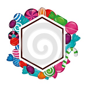 frame with sweet candies isolated icon