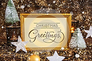 Frame With Text Christmas Greetings, Gold, Glittering Winter Decor