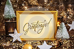 Frame With Text Greetings, Golden Christmas Decoration