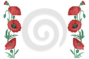 Frame for text with poppy flowers. Floral frame with place for text. Vector illustration of banner with poppies