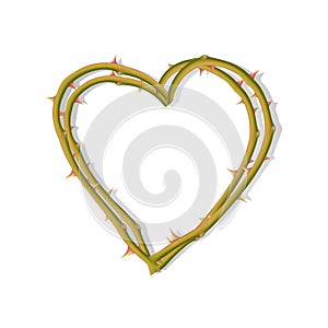 The Frame from thorns in the shape of a heart isolated on a white background, frame for your photo or text, vector illustration