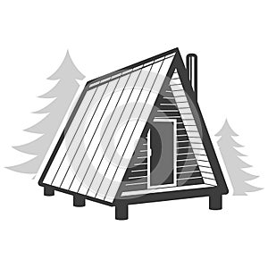 A-frame tiny house, weekend cabin with chimney, vector