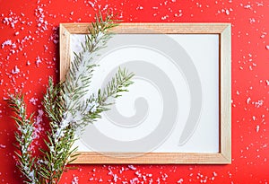 Frame to Your text on red background with christmas tree