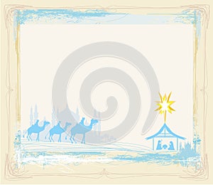 Frame with traditional Christian Christmas Nativity scene