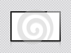Frame TV. Monitor computer black photo frame isolated on transparent background. Vector blank screen lcd, plasma, panel