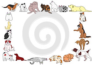 Frame of various dogs and cats postures photo