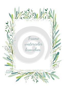 Frame watercolor with branches for greeting card, wedding invintation, wedding card, poster