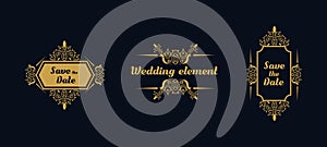 Frame wedding collection with vintage luxury ornament isolated