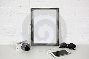 Frame White Mock Up and Modern Accessories.