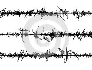 frame of wire, barbed wire texture set, black and white barbed wire border, sound waves in different shapes and sizes,