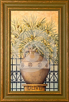 Framed Decorative Painting of an Olive Tree