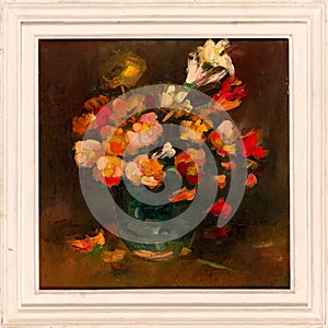 Framed Flowers Bouquet in a Vase Still Life Oil Painting