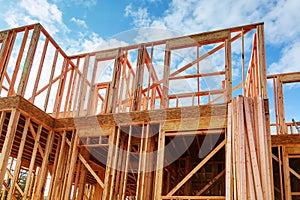 Framed New Construction of a House Building a new house framing of a home, full frame