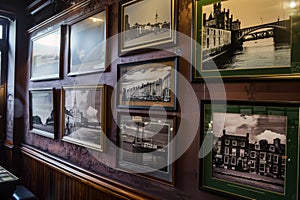 framed pictures of historic dublin on the pubs wall