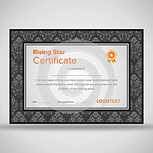 Framed professional grey certificate