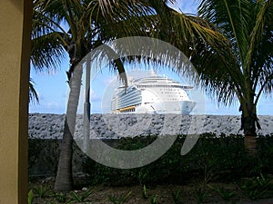 Framed Ship with Palms photo