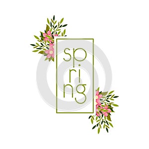 Framed Spring Botanical Composition with Flower Bouquet and Borderline Vector Illustration