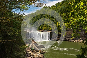 A framed view of Cumberland Falls State Park in Corbin, Kentucky, USA