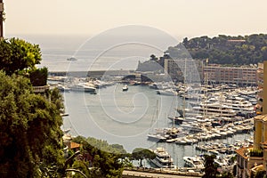 Framed view of Port Hercule in Monaco in a summer day