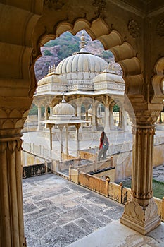 Framed view of Royal cenotaphs in Jaipur, Rajasthan, India
