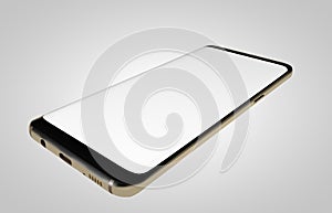 Frameless smartphone with white screen isolated on white background