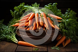 Framer Holding a Basket of Carrots on Farm AI Generated
