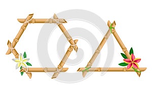 Frames of Corded Bamboo Sticks Decorated with Tropical Plant Vector Set