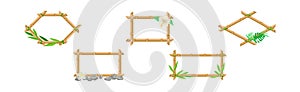 Frames of Corded Bamboo Sticks Decorated with Tropical Plant Vector Set