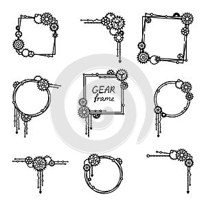 Frames, corners and borders with gears and chains. Steampunk