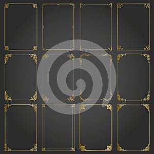 Frames gold decorative rectangle and borders set