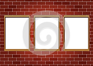 Frames for paintings or photographs on the brick wall background