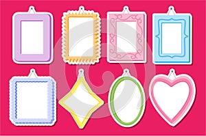 Frames photo flat colored sticker with hobnail set