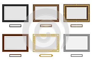 Frames for photo or picture. Vector wooden frame set. Picture frame vector on wall.