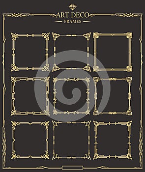 Frames set of Art deco gold calligraphic page dividers